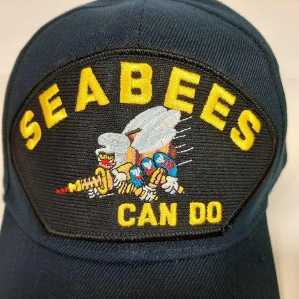 Naval Pride Sailors U.S. Navy Seabees Can Do Men's Cap Hat Navy Blue Retro Vtg
